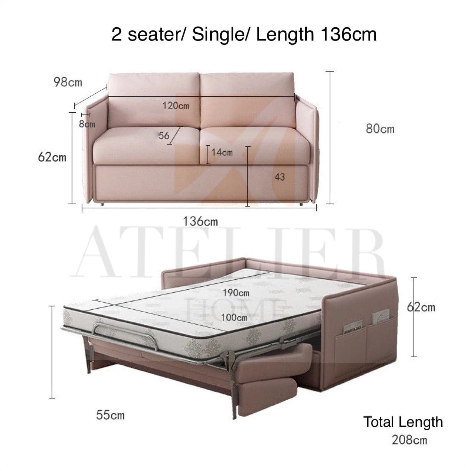 Ariel Foldable Sofa Bed with Mattress - Image 23
