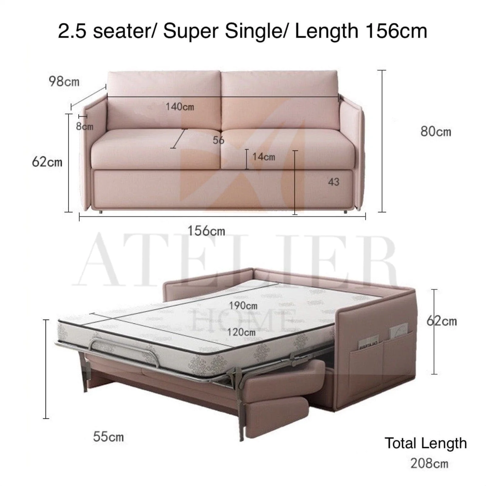Ariel Foldable Sofa Bed with Mattress - Image 24