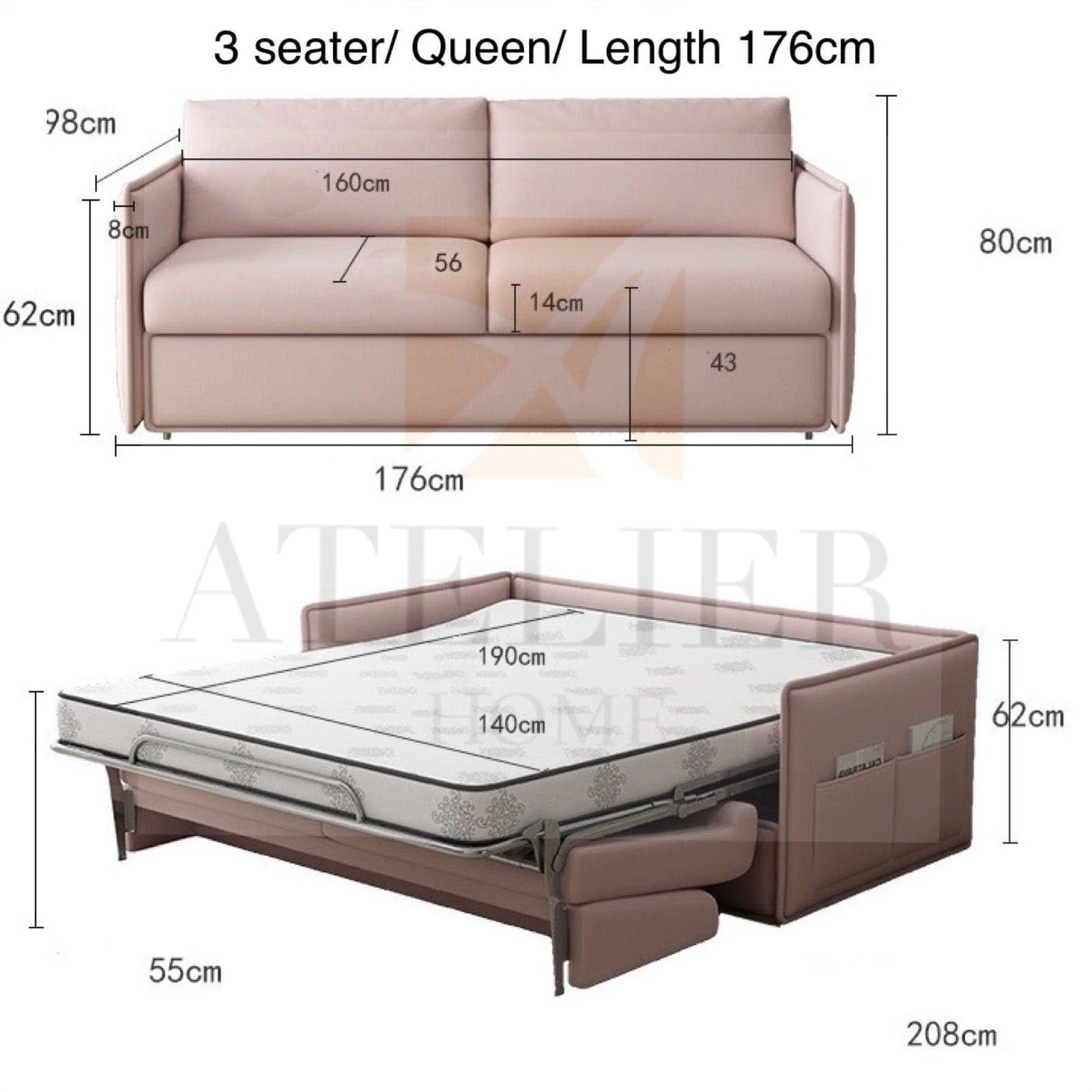 Ariel Foldable Sofa Bed with Mattress - Image 25