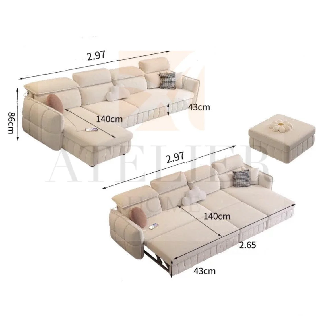 Ariyo Scratch Resistant Storage Sofa Bed - Image 16